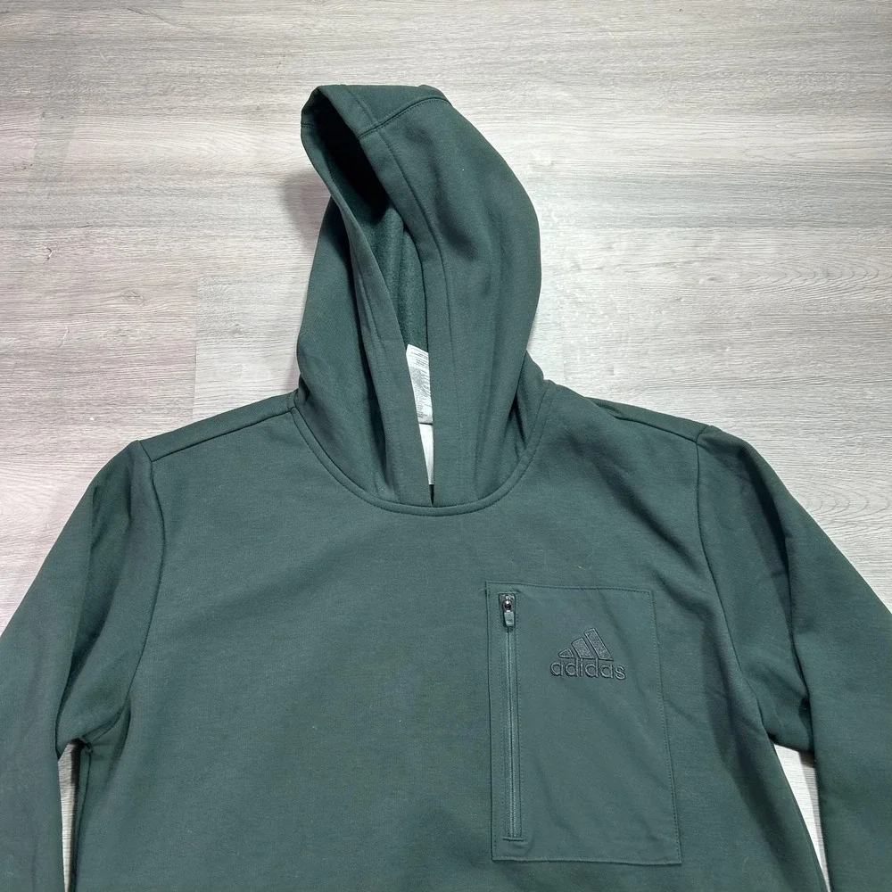 Adidas Hoodie Mens Small Green Fleece‎ Pullover Sweatshirt Chest Pocket JG8148